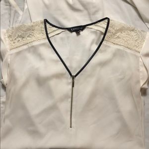 Lace shoulder cream blouse
